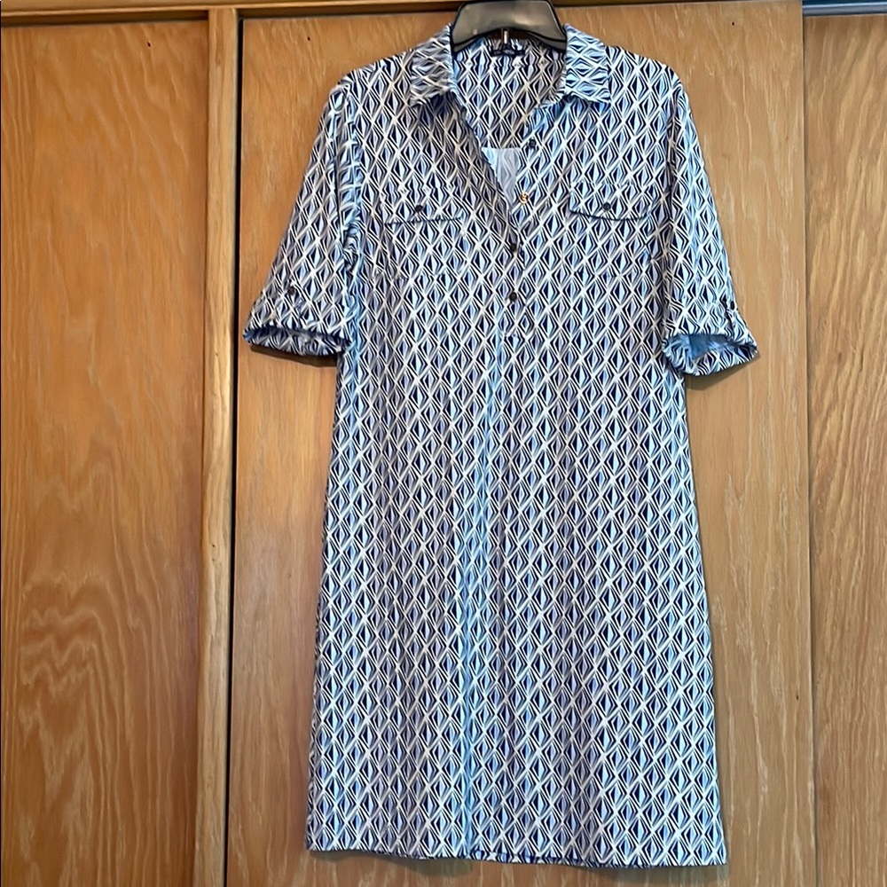 J. McLaughlin Blue and White Patterned Dress